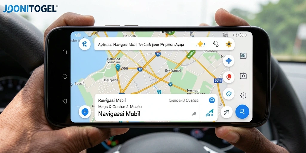Antarmuka JONITOGEL menampilkan peta navigasi mobil yang jelas dan informatif.