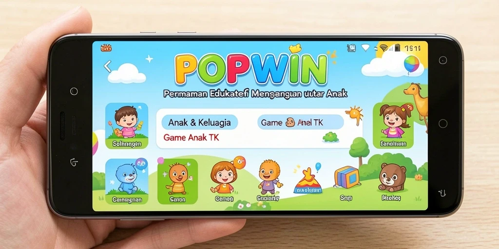 Antarmuka <strong>POPWIN</strong> yang cerah dan menarik untuk anak-anak.