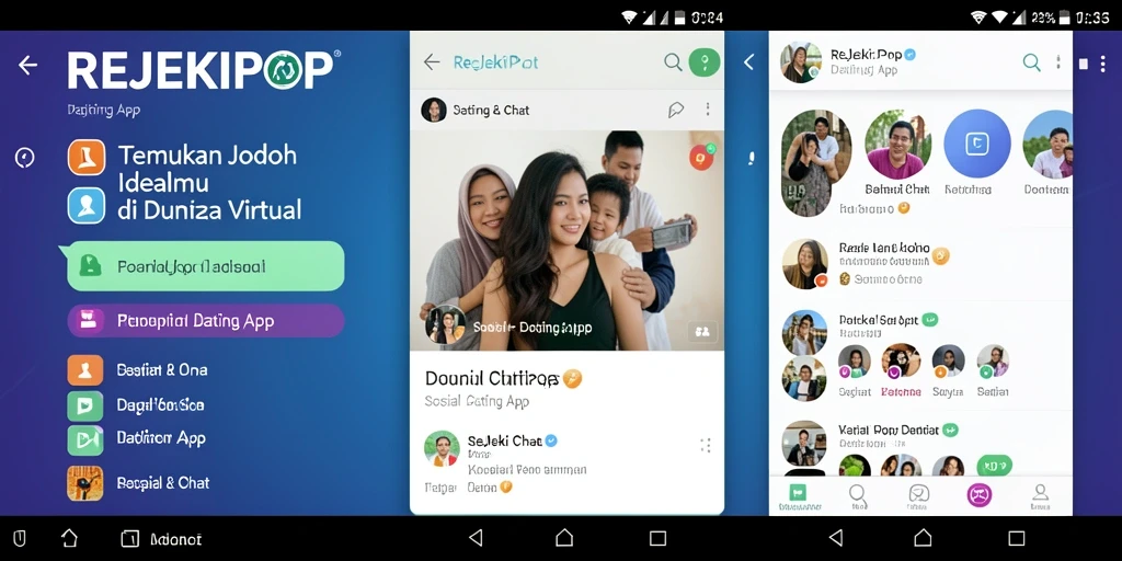 Tampilan utama aplikasi REJEKIPOP dengan fitur chat dan pencocokan.