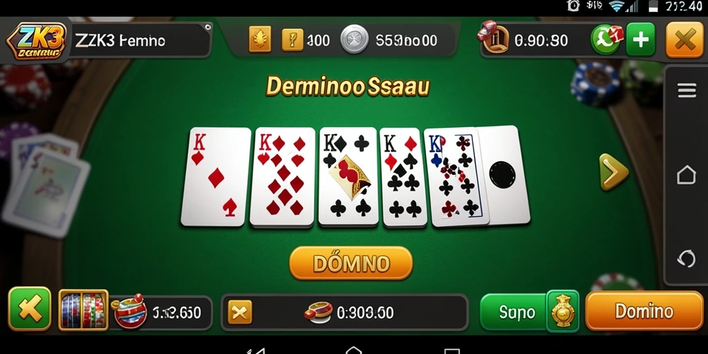 Antarmuka ZK3 yang menarik dan interaksi seru dalam permainan domino.